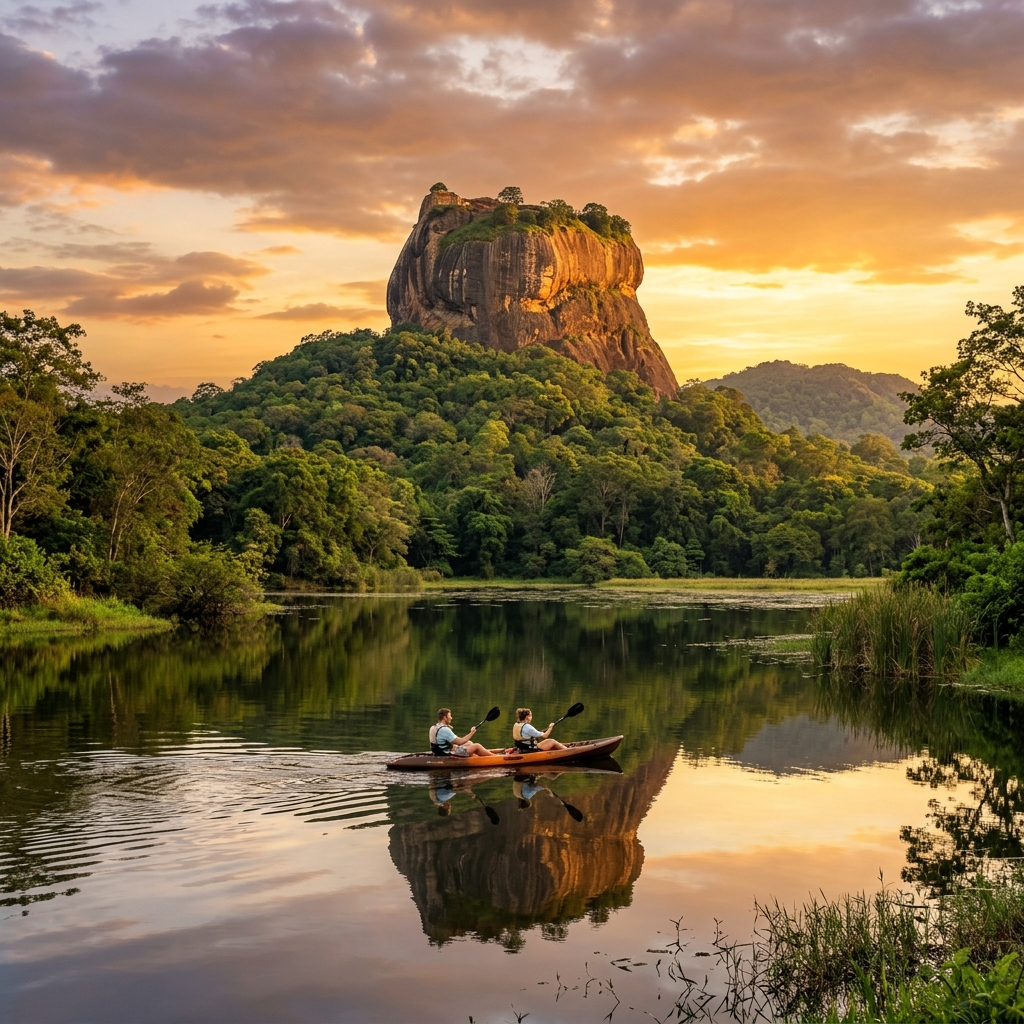 Breathtaking view of Sigiriya Lion Rock and kayaking on Kandalama Lake, Sri Lanka